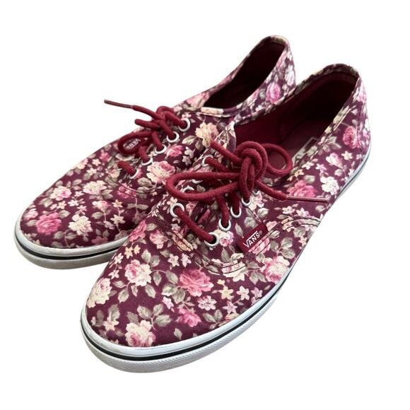 Vans Burgundy Floral Canvas Sneakers Women’s Size 6.5 - Picture 1 of 6